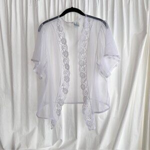 "Night Winks" White Coverup Nylon & Lace Open Front